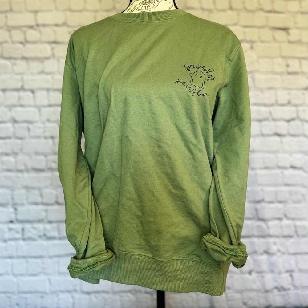 Spooky Season Ghost Crew Neck Olive